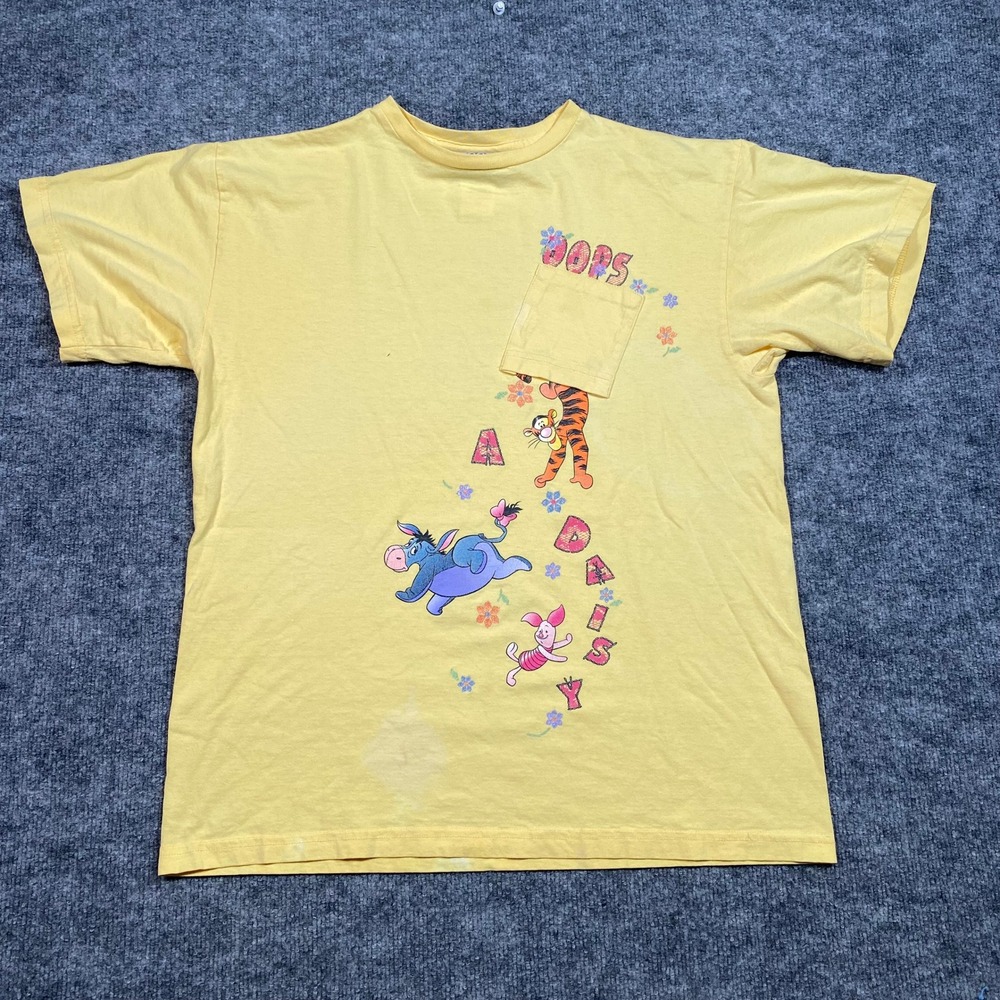 Disney Pooh Jerry Leigh Yellow Pocket T-Shirt Mens Large Winnie Tigger Eeyore